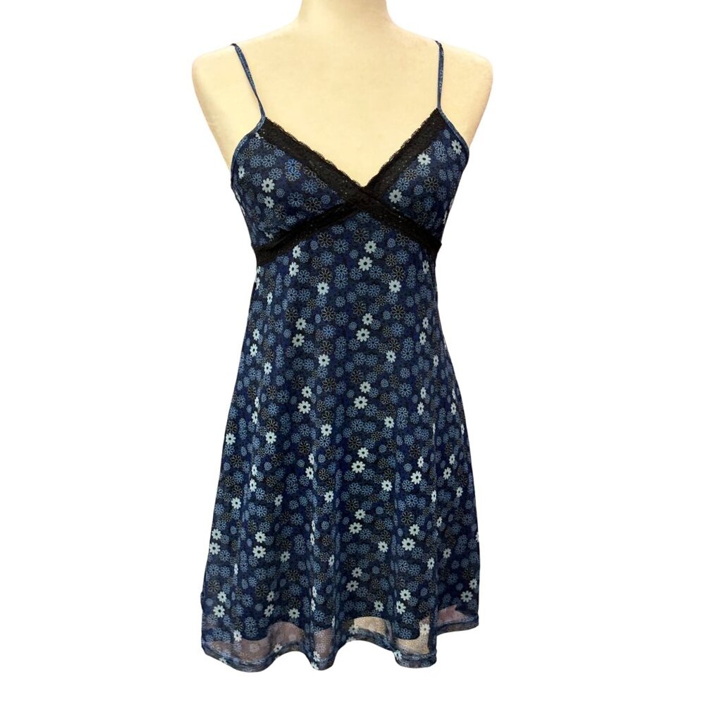 Floral Lace Trim Slip Dress Rue21 Sz. Small Y2K Blue Cami